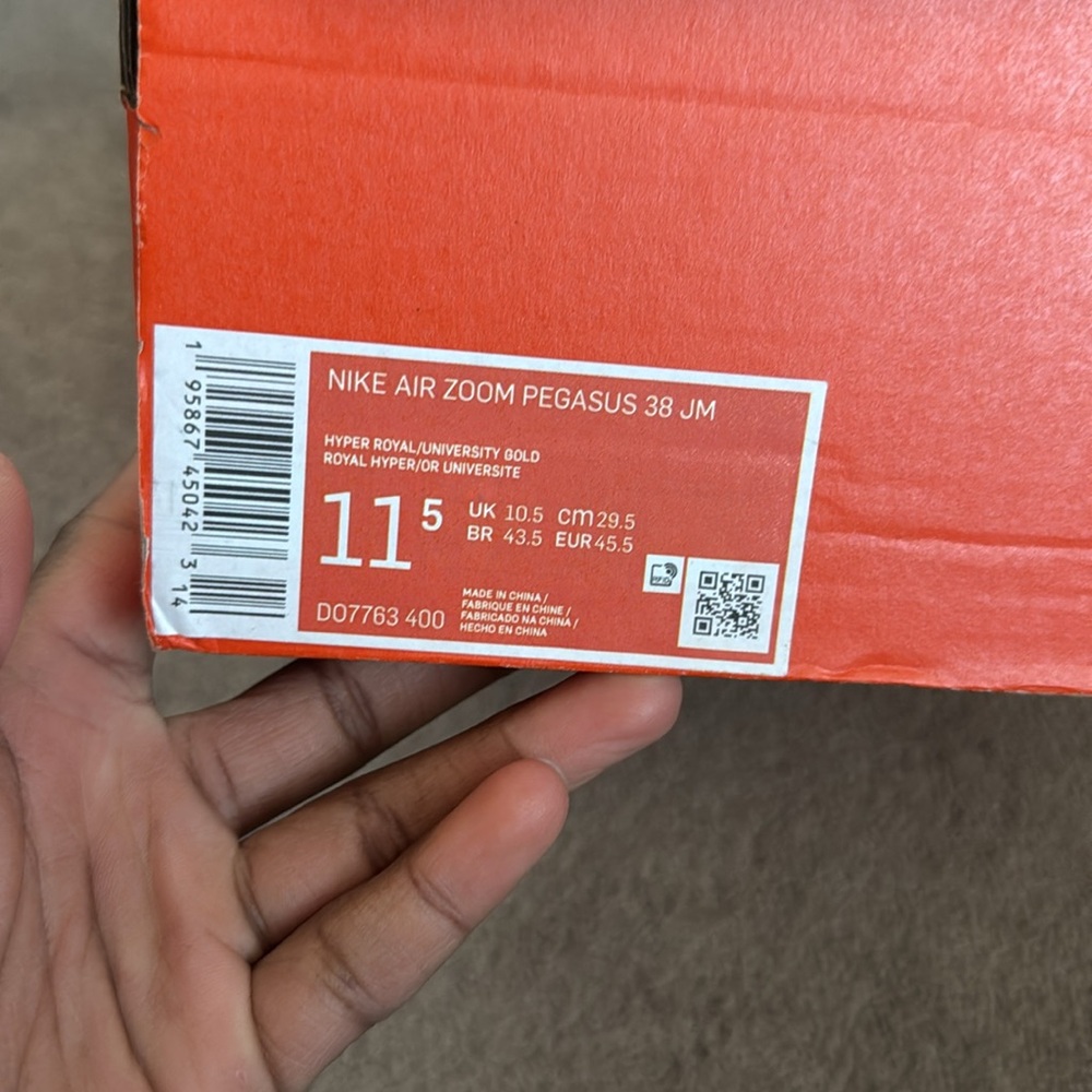 Nike Air Zoom Hyper Royal/University Gold Pegasus 38 Jordan Moss Shoe SIZE 11.5 - Picture 13 of 13